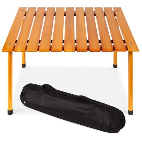 28x28in Foldable Indoor Outdoor Portable Wooden Table for Picnics Camping Beach w/ Carrying Case