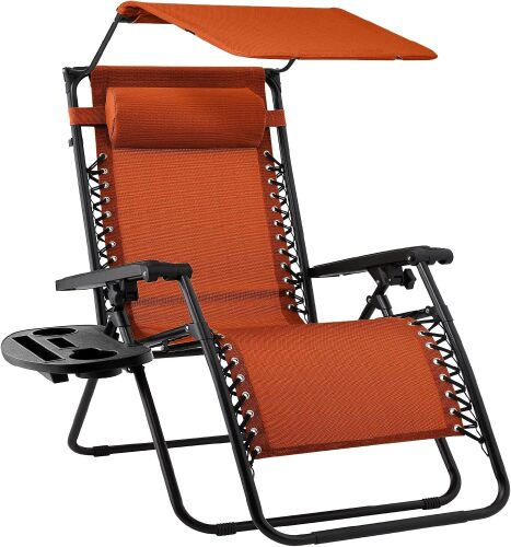 Folding Zero Gravity Recliner Patio Lounge Chair w/ Canopy, Side Tray