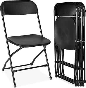 Set of 4 Plastic Folding Chairs, Portable Stacking Indoor Outdoor Seating for Home, Yard, Garden, Parties, Events w/Non-Slip Feet, 350lb Weight Capacity - Black
