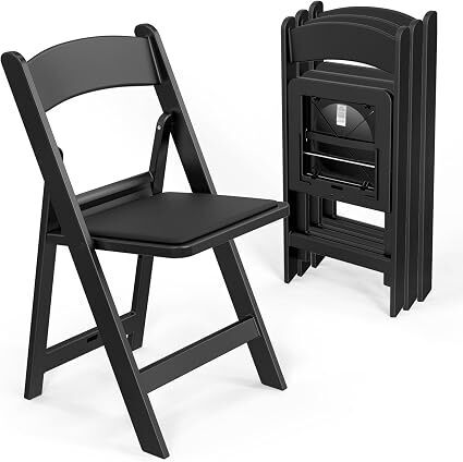 VINGLI Resin Folding Chairs with Cushion, Foldable Plastic Chair with Comfortable Padded Seats, Perfect for Event Party Indoor Outdoor, Black