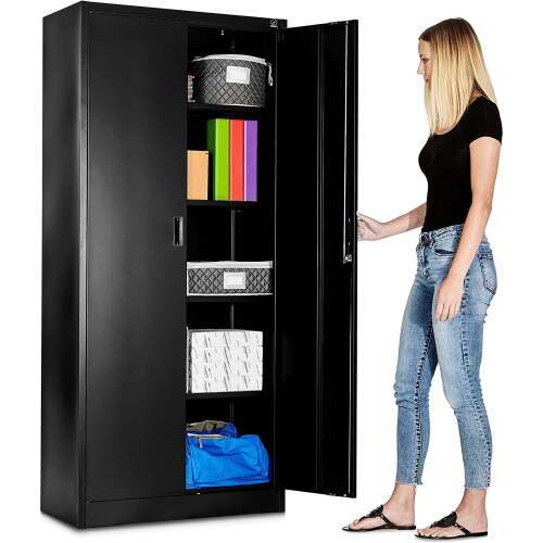 Fedmax Metal Storage Cabinet, Large Industrial Locker with Adjustable Shelves & Locking Doors, 71-inch Tall, Black