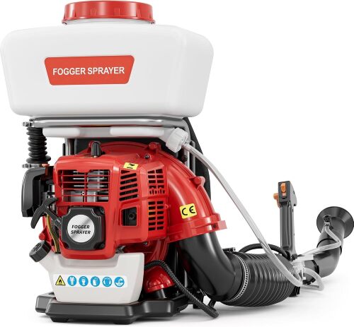 52CC Gas Backpack Sprayer, 3.7 Gallon 2-Stroke 2-in-1 High-Velocity 205 MPH Leaf Blower & Mist Blower - Commercial Yard Fogger and Orchard Duster for Heavy Duty Property Maintenance(Red)