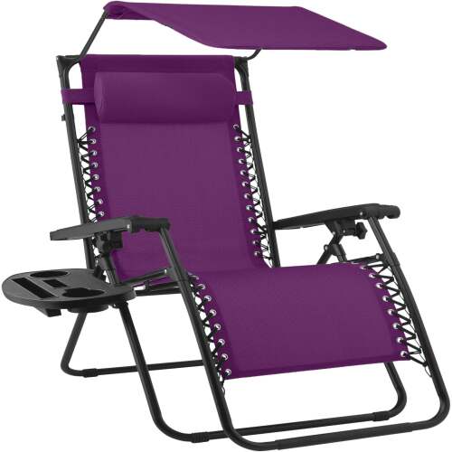 30" Wide Folding Zero Gravity Patio Lounge Chair w/Adjustable Canopy Shade