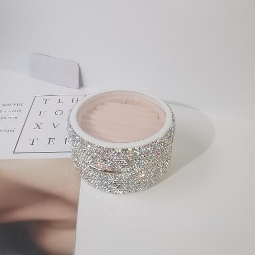 Bling Jewelry Organizer Portable Small Jewelry Storage Box Shining Jewelry Holder Case for Women 4-Layer Rotating Jewelry Tray Case with Mirror for Jewelry, White