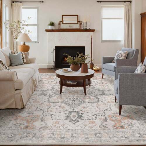 Daria Washable Vintage Persian Tribal Light Taupe Rug