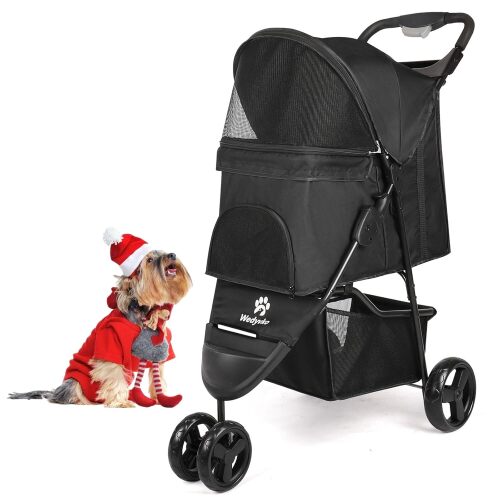 Wedyvko Dog Stroller, Pet Stroller for Small Dogs, Max Load 33 lbs with Dog Poop Bags & Dispenser, Black
