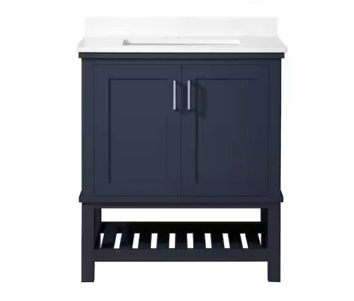 Home Decorators Collection Tupelo 30 in. Single Sink Freestanding Midnight Blue Bath Vanity with White Engineered Stone Top