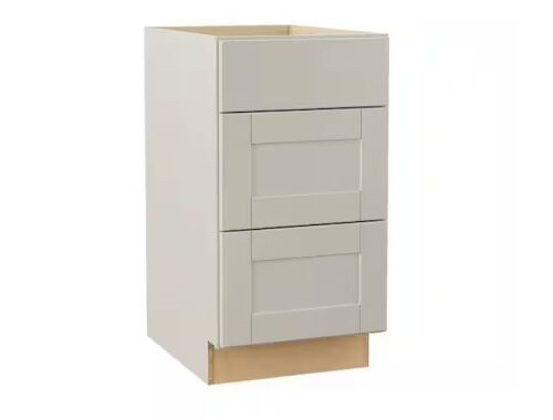 Hampton Bay Shaker 18 in. W x 24 in. D x 34.5 in. H Assembled 3 Drawer Base Kitchen Cabinet in Dove Gray
