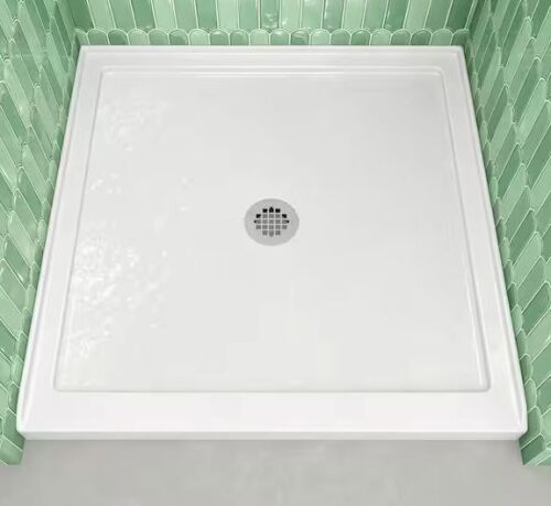 34 in. x 34 in. Acrylic Single Threshold Alcove Floor Rectangular Shower Pan Base with Center Drain in White