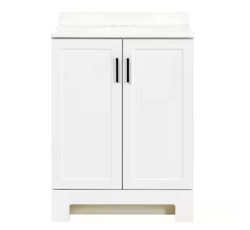 Glacier Bay Oakley 25 in. Single Sink White Freestanding Bath Vanity with White Cultured Marble Top