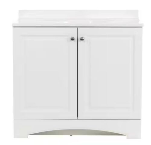 Glacier Bay 37 in. Single Sink White Bath Vanity with Cultured Marble Top