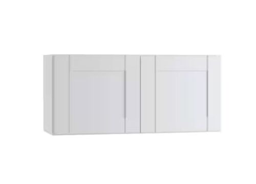 Contractor Express Cabinets Arlington Vesper White Plywood Shaker Stock Assembled Wall Bridge Kitchen Cabinet Soft Close 36 in.W x12 in. D x18 in. H