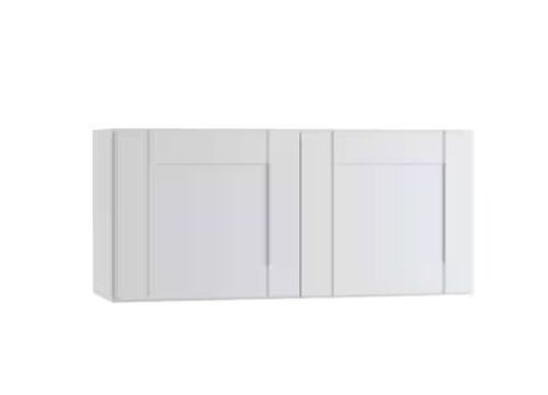 Contractor Express Cabinets Arlington Vesper White Plywood Shaker Stock Assembled Wall Bridge Kitchen Cabinet Soft Close 36 in.W x12 in. D x18 in. H - Scratched Front