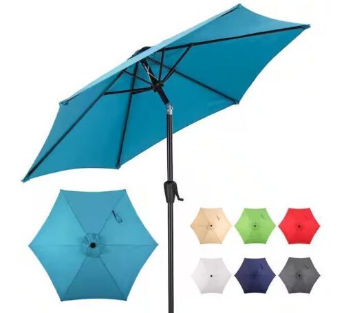 Sun-Ray 7.5 Steel 6 Rib Solid Color, Non Solution Dyed Polyester, Crank and Tilt - Teal