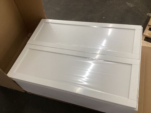 Hampton Bay Courtland 30 in. W x 12 in. D x 42 in. H Assembled Shaker Wall Kitchen Cabinet in Polar White - Back Damaged