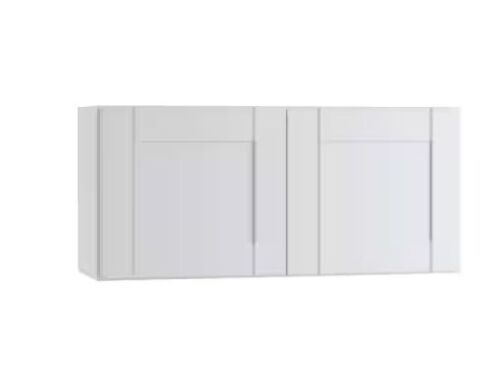 Contractor Express Cabinets Arlington Vesper White Plywood Shaker Stock Assembled Wall Bridge Kitchen Cabinet Soft Close 36 in.W x12 in. D x18 in. H - Knicked/Scratched