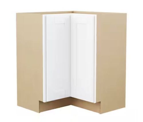 Hampton Bay Shaker 36 in. W x 16.5 in. D x 34.5 in. H Assembled Corner Lazy Susan Base Kitchen Cabinet in Satin White
