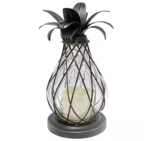 Hampton Bay 12.5 in. Aged Bronze Outdoor Patio LED Candle Pineapple Lantern