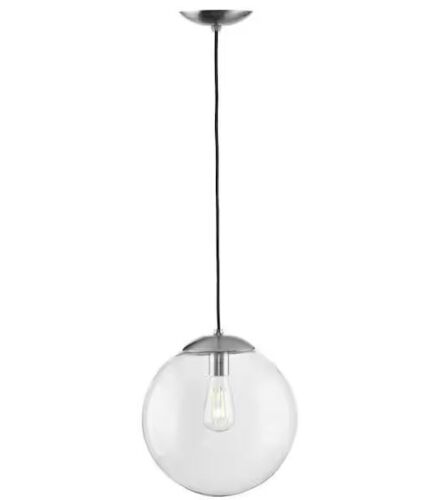 Progress Lighting Atwell 1-Light Brushed Nickel Clear Glass Globe Modern Large Pendant Hanging Light