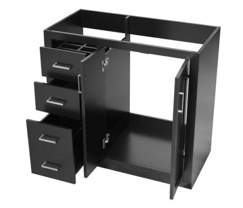 Virubi 35.3 in. Solid Wood Frame Bath Vanity Cabinet without Top in Black with Left-Side Drawers and Soft Closing Doors