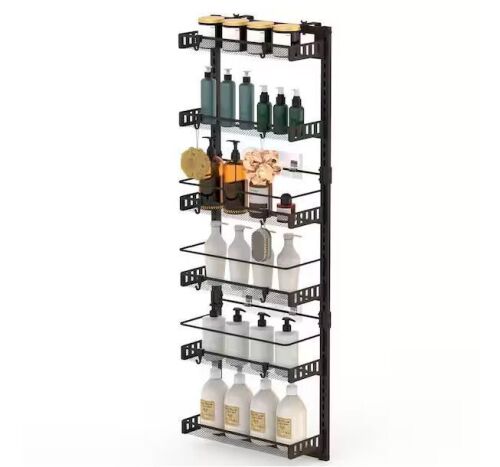 6 Tier Over Door Pantry Organizer Heavy Duty Carbon Steel Storage Rack in Black