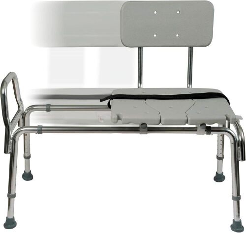 DMI Tub Transfer Bench and Shower Chair with Non Slip Aluminum Body, Adjustable Seat Height and Cut Out Access, Holds Weight up to 400 Lbs