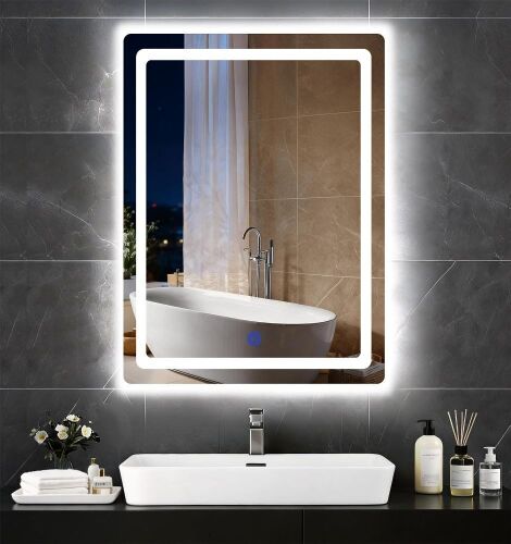 18" x 24" LED Bathroom Smart Mirror, Three Color Light Temperature Brightness Settings, Backlit + Front Lit, Wall-Mounted with Memory Function