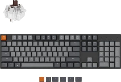 Keychron K10 Full Size 104 Keys Bluetooth Wireless Mechanical Gaming Keyboard for Mac Windows with Keychron Super Brown Switch, Multitasking/White LED Backlight/USB C Wired Computer Keyboard