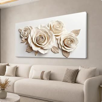 White Flower Canvas Wall Art, 24" x 48"