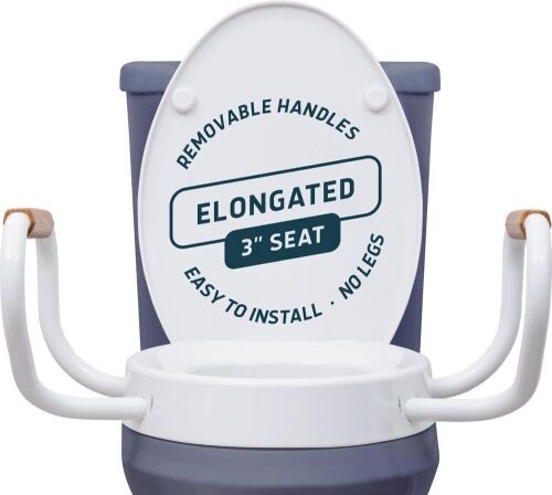 Lunderg Solva Raised Toilet Seat with Handles, Elongated, Adds 3 Inches