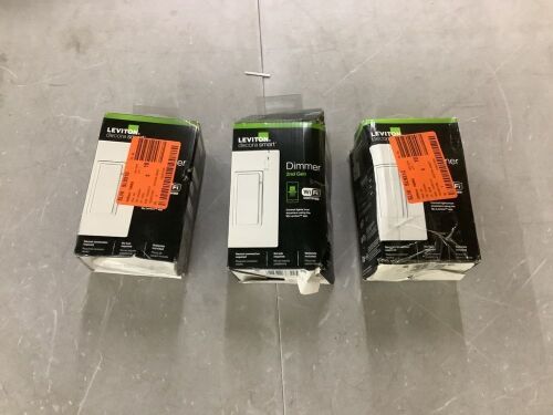 Lot of (3) Leviton Decora Smart Wi-Fi Dimmer Switch in White