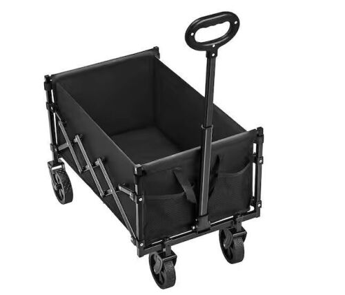 Collapsible Wagon Cart with All-Terrain Wheels, Black, 1.96 cu. ft.