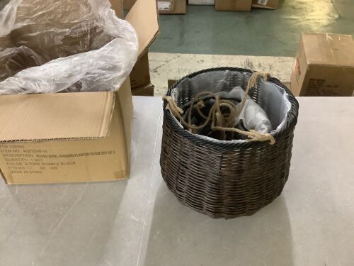 RGI Home 13 in. W, 10 in. W and 8 in. W Indoor Outdoor Brown Resin Rattan Hanging Basket Planters with Black Accents, (Set of 3)