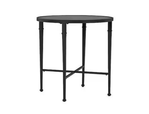 Signature DESIGN BY ASHLEY Cadeburg 26 in. Black Round Glass End Table with Finished