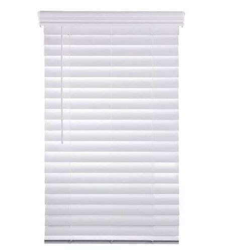 Home Decorators Collection White Cordless Premium Faux Wood blinds with 2.5 in. Slats - 48.5 in. W x 64 in. L