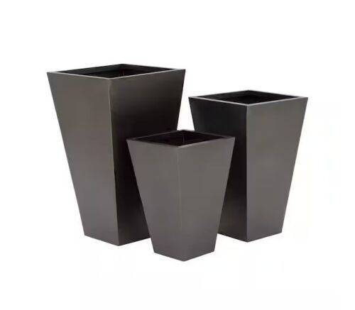 Litton Lane 25 in., 21 in., and 17 in. Large Black Metal Indoor Outdoor Light Weight Planter with Tapered Base (3 Pack)