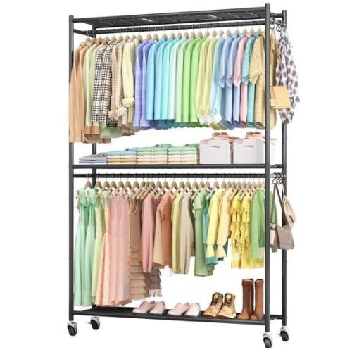 Heavy-Duty Garment Rack with Shelves & Wheels