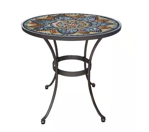 StyleWell Mix and Match 28 in. Metal and Glass Mosaic Patio Bistro Table