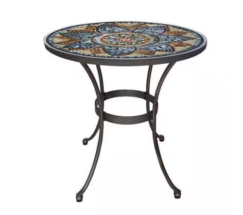 StyleWell Mix and Match 28 in. Metal and Glass Mosaic Patio Bistro Table