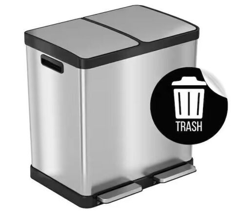 iTouchless 16 Gal Stainless Steel Rectangular Metal Household Trash Can and Recycle Bin, Trash Sticker, and Dual Odor Filters