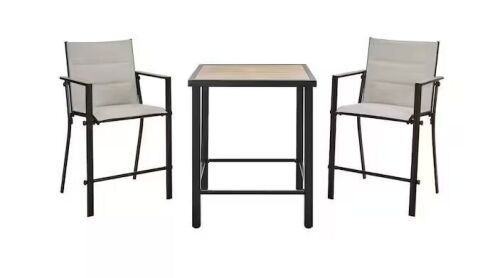 StyleWell Longview 3-Piece Metal Outdoor Counter Height Dining Set With Padded Sling
