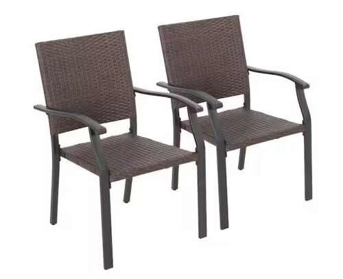 Nuu Garden Black Wicker and Iron Outdoor Dining Chairs with Powder-Coated Finish (2-Pack)