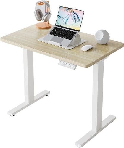 HUANUO 32" Small Electric Standing Desk, Adjustable, Light Walnut