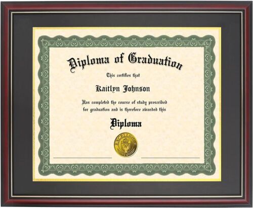 12x15 Diploma Frame Solid Wood, Cherry Finish with Gold Trim