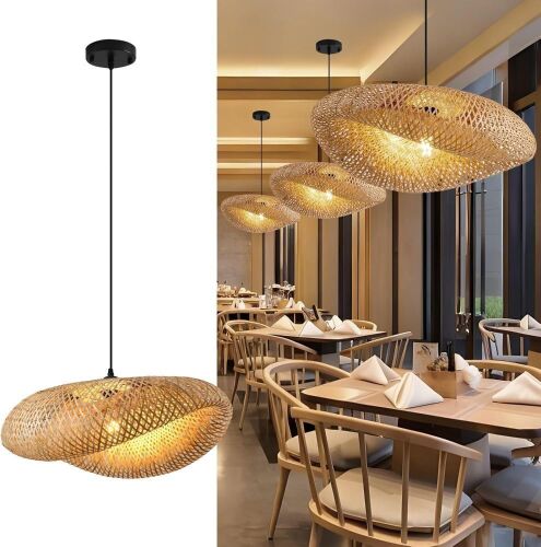 Hand Woven Bamboo Pendant Light, 23.62in
