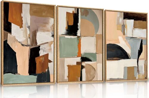 Large Abstract Color Block Framed Canvas Wall Art Set, 24"x36"x3