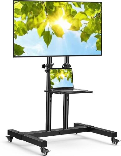 PERLESMITH Mobile TV Cart with Shelf for 32-83 Inch Screens up to 110lbs, Height Adjustable, Max VESA 600x400mm