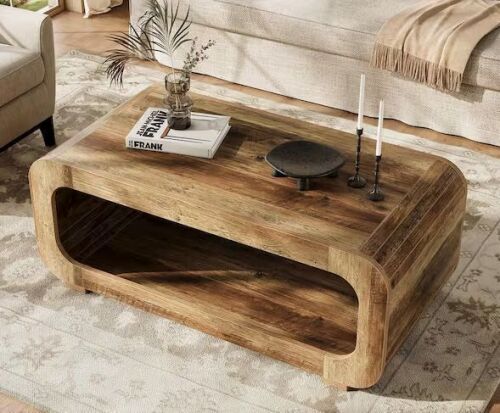 Farmhouse 47 in. Brown Rectangle Engineered Wood Coffee Table with Ample Storage Space