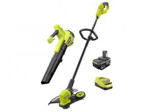 RYOBI ONE+ 18V Cordless Battery String Trimmer/Edger and Jet Fan Blower Combo Kit (2-Tools) with 4.0 Ah Battery and Charger