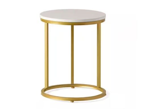 Noble House Gary 18 in. White and Gold C-Top Wood End Table